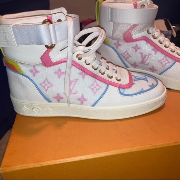 Louis Vuitton, Shoes, Womens Pink White Lv High Top Sneakers